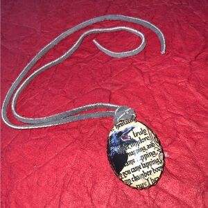 Unique Handmade Oval Pendant Necklace with Edgar Allan Poe’s ‘The Raven’ Text